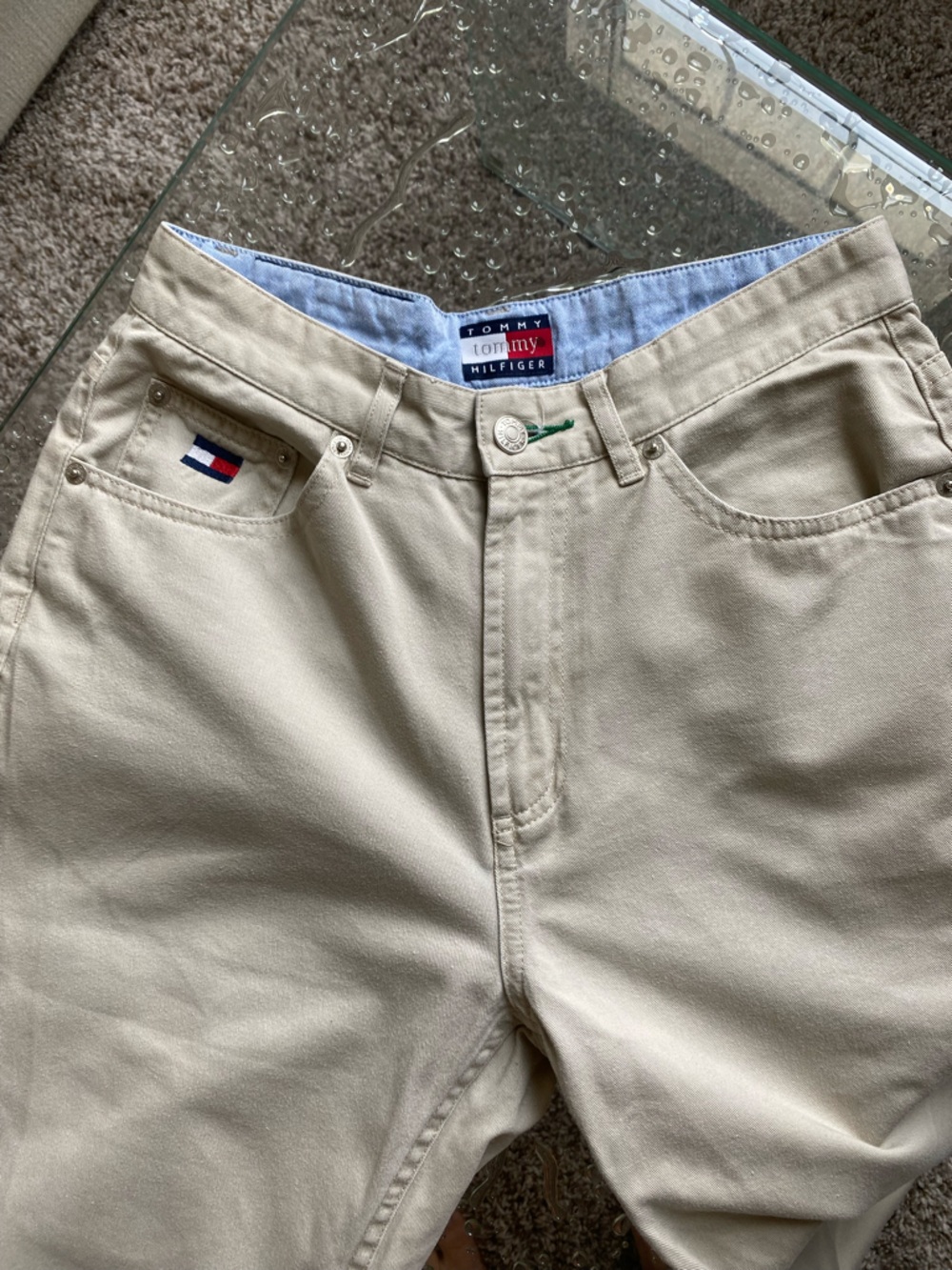 Y2K Tommy Hilfiger Beige Khaki Pants with Logo Flag Details - Picture 7 of 7